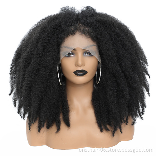 Onst Short Afro Crochet Hair Lace Front Wigs With Bangs For Black Women African Synthetic Ombre Glueless Cosplay Wig Lace Wig